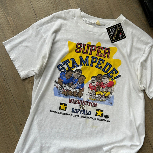 VINTAGE 1992 | Super Stampede Football White T-Shirt sz M Adult