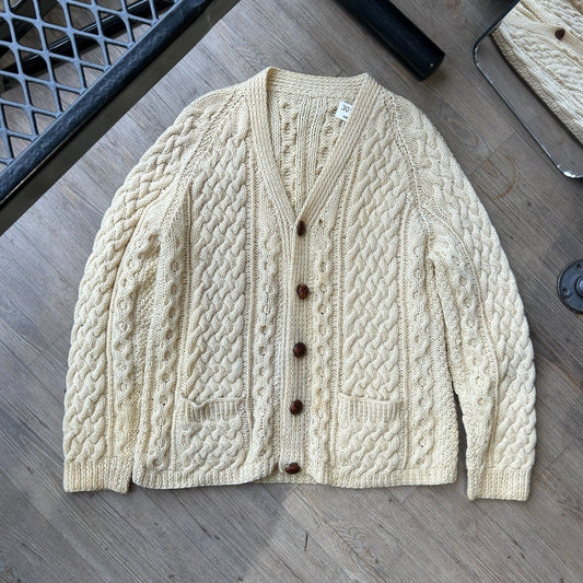 VINTAGE | Handmade Cream Cardigan Cable Knit Sweater sz L