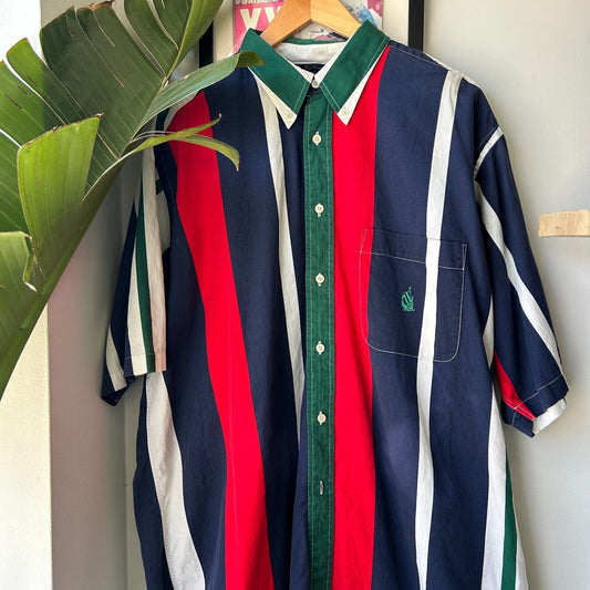 VINTAGE | Nautica Vertical Striped Short Sleeve Button Down Shirt sz XL