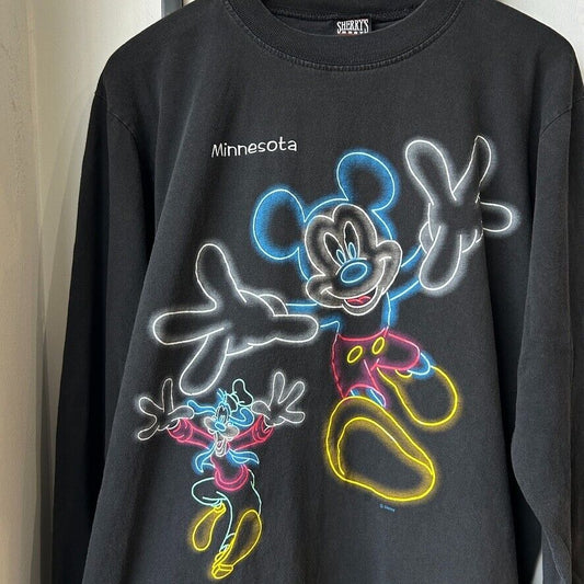 VINTAGE 90s | Mickey Mouse & Goofy Glow In The Dark Long Sleeve T-Shirt sz L