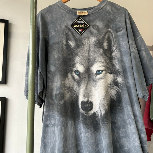 VINTAGE | Big WOLF Head Tye Dye The Mountain T-Shirt sz XXL Adult