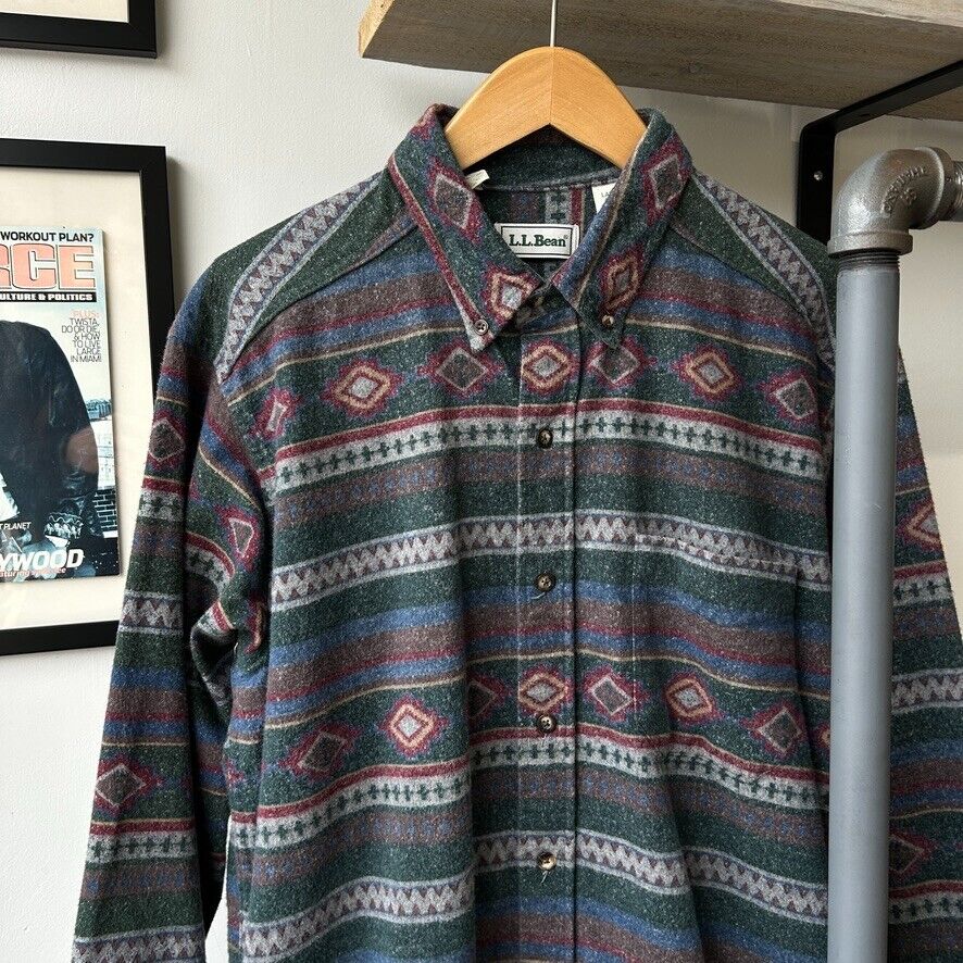 VINTAGE | L.L Bean Aztec Cloth Flannel Button Down Shirt sz L Tall