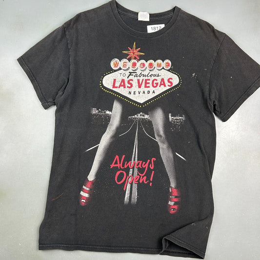 VINTAGE | Las Vegas Nevada Always Open! Faded Black T-Shirt sz M Adult