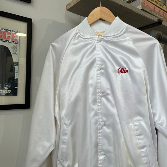 VINTAGE 80s | Stardust NY White Button Snap Bomber Jacket sz M Adult