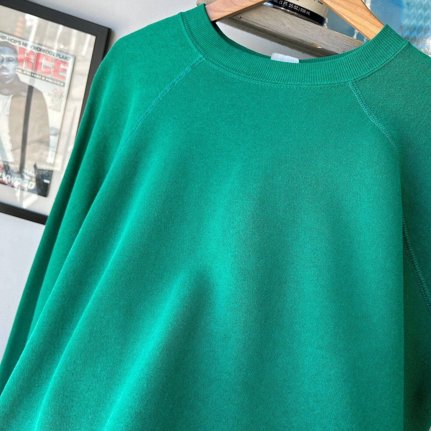 VINTAGE 80s | BLANK Green Raglan Cut Crewneck Sweater sz L Adult