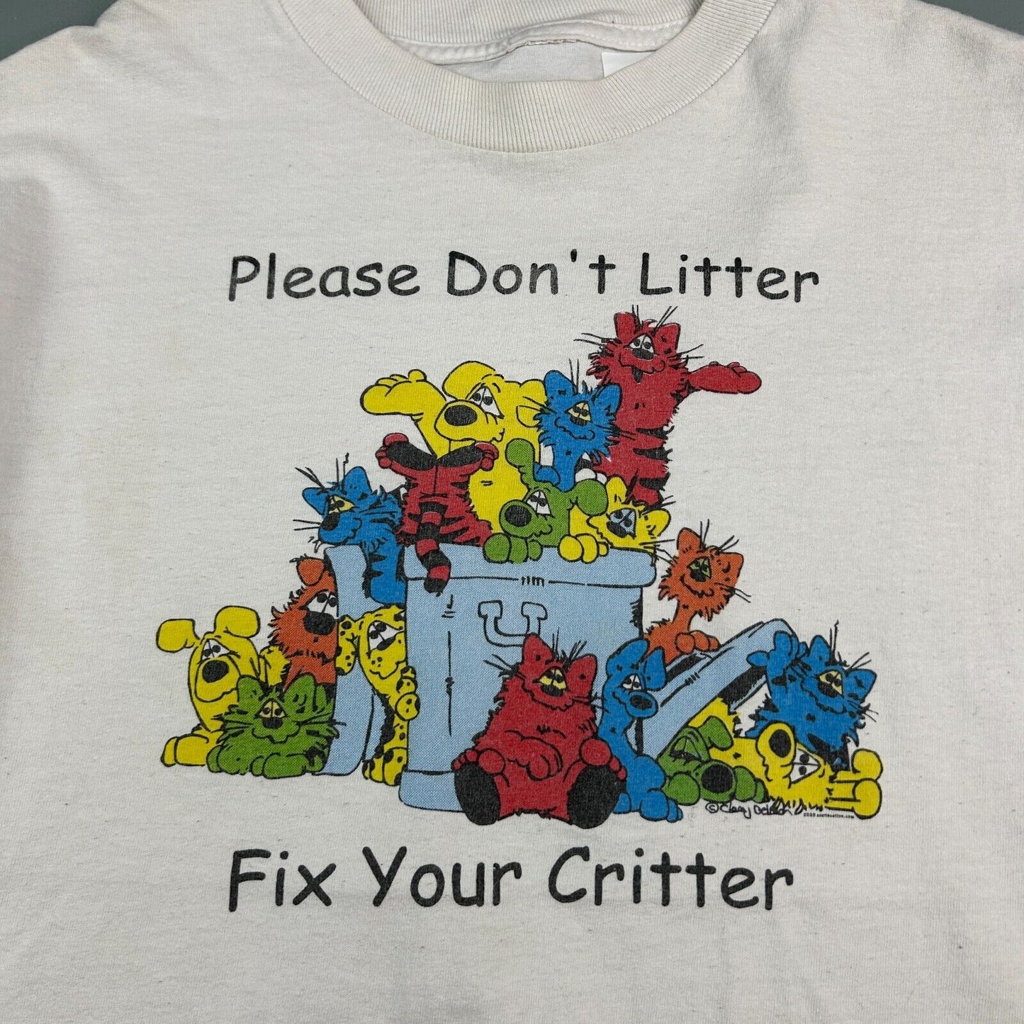 VINTAGE | Please Dont Litter Fix Your Critter White T-Shirt sz M Adult