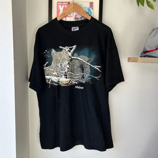 VINTAGE 90s | HarleQuinn Winter Wolves Art Nature Illustration T-Shirt sz XL