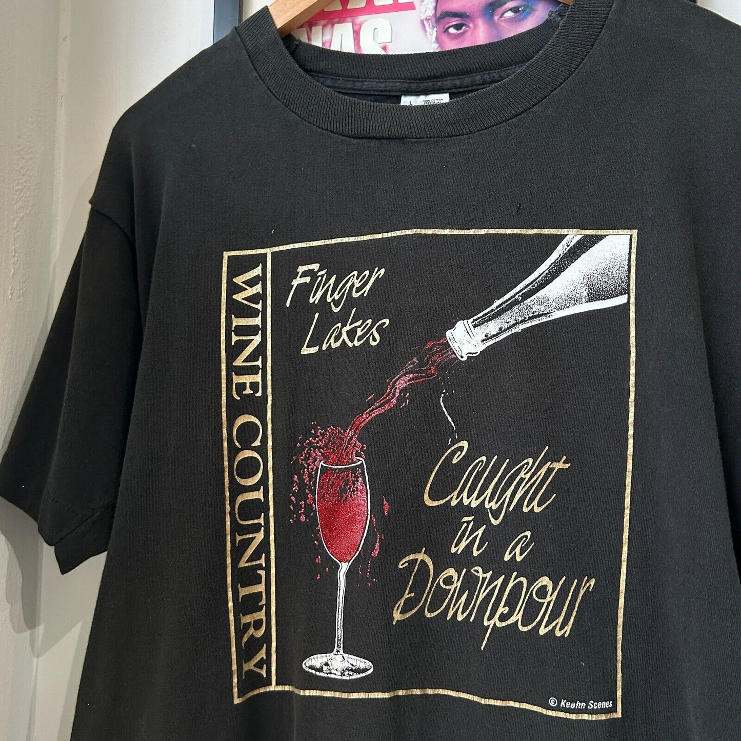 VINTAGE 90s | Wine Country Caught In A Downpour Black T-Shirt sz L Adult