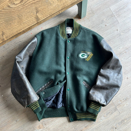 VINTAGE 90s | Green Bay Packers DeLong Varsity Football Jacket sz L Adult