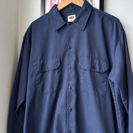 VINTAGE | Dickies Navy Button Down Work Shirt sz L