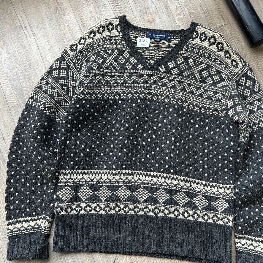 VINTAGE | Club Monaco Fair Isle Wool Hand Knit Sweater sz L