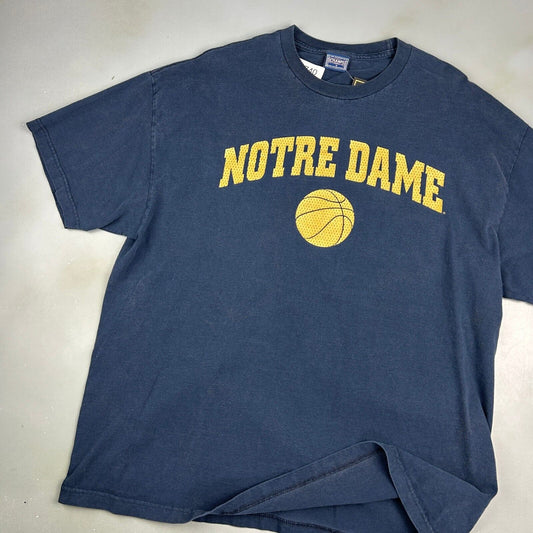 VINTAGE | NOTRE DAME Basketball Mesh Print Navy T-Shirt sz XL Adult