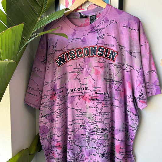 VINTAGE | Wisconsin All Over Map Graphic T-Shirt sz XL Adult