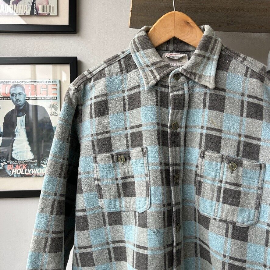 VINTAGE 80s 90s | Champion Plaid Flannel Button Down Shirt sz Sm - 16 1/4