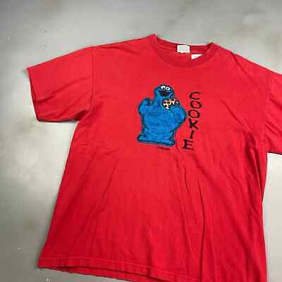 VINTAGE 90s Sesame Street Cookie Monster Red T-Shirt sz Large Adult