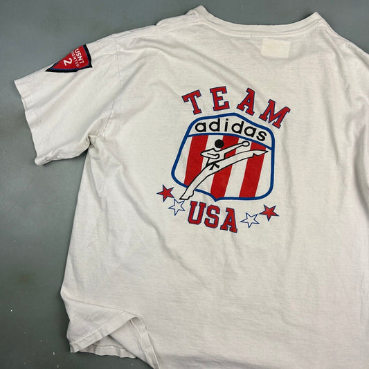 VINTAGE 80s | ADIDAS Team USA Martial Art White T-Shirt sz L Adult