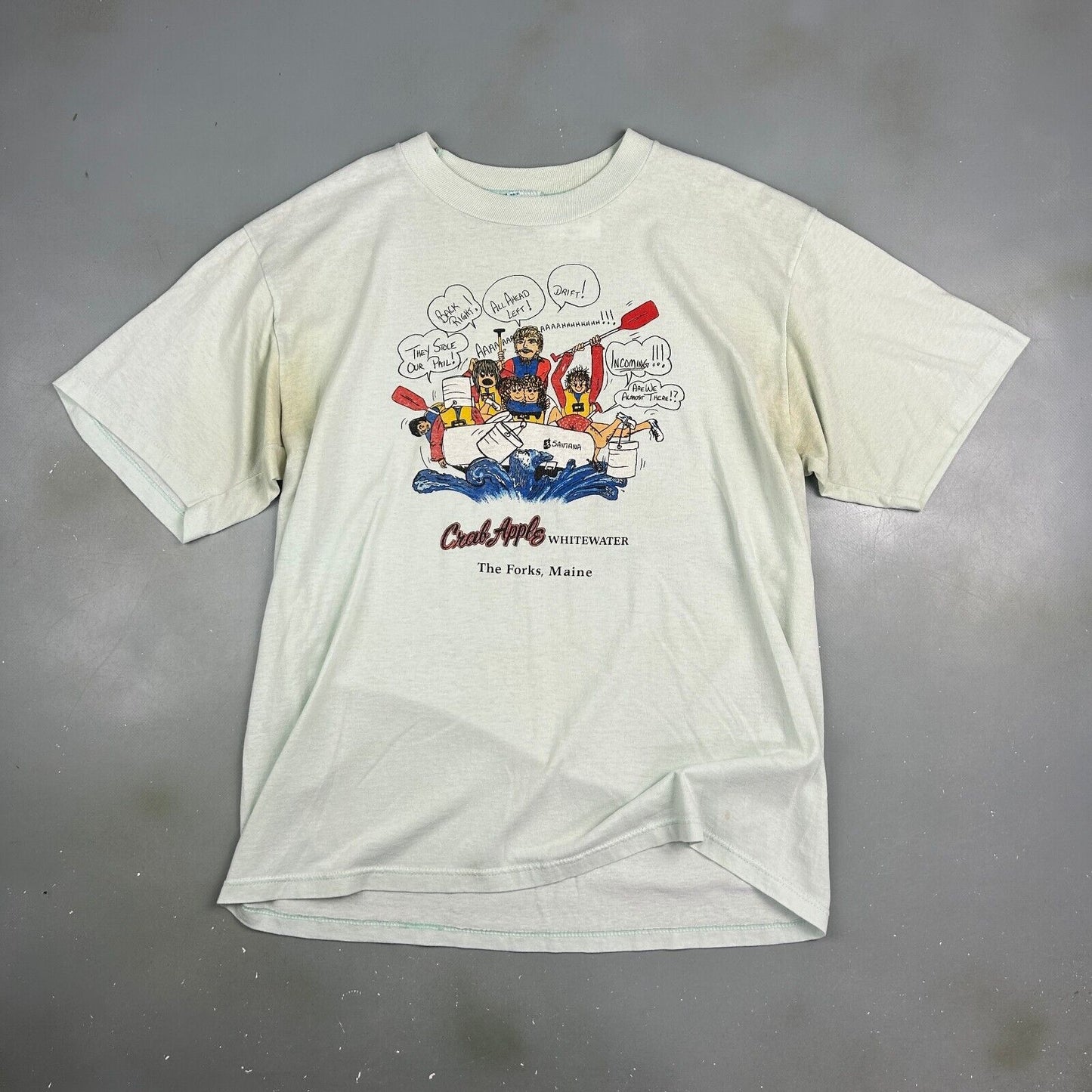 VINTAGE 80s | Crab Apple Whitewater Illustration Lite-Blue T-Shirt sz L Adult