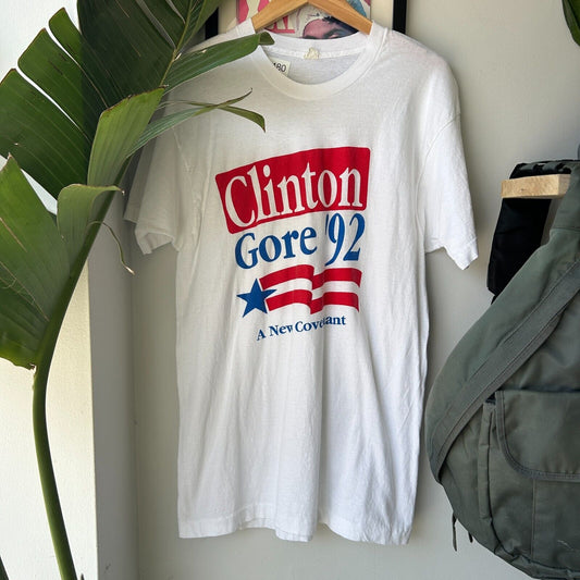 VINTAGE 90s | Clinton Gore President Campaign T-Shirt sz L