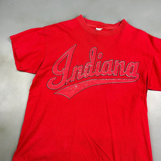 VINTAGE 90s | Cleveland Indians Script Logo Red MLB T-Shirt sz M Men Adult