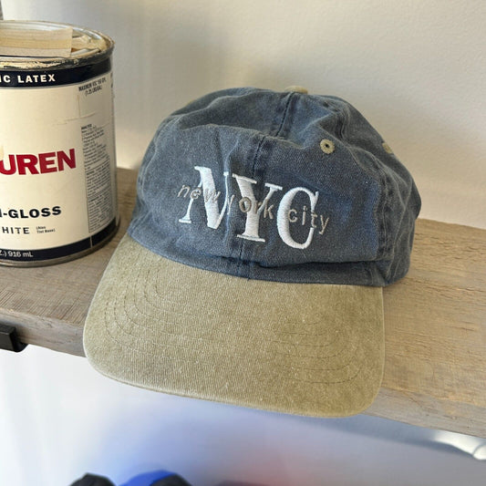 VINTAGE 90s | NYC Denim Two Tone Adjustable Cap HAT sz OS