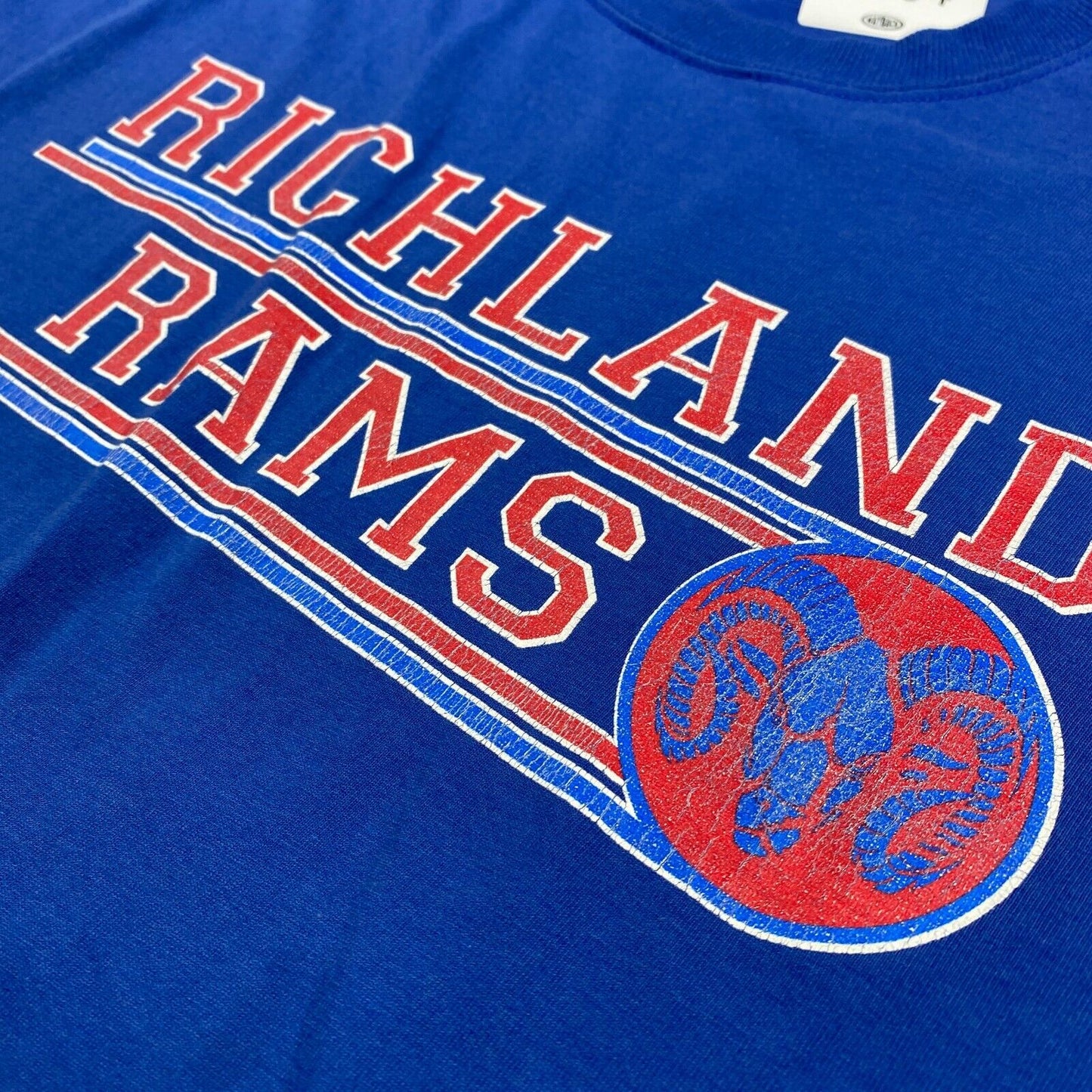 VINTAGE 90s Richland Rams Blue T-Shirt sz XL Men Adult