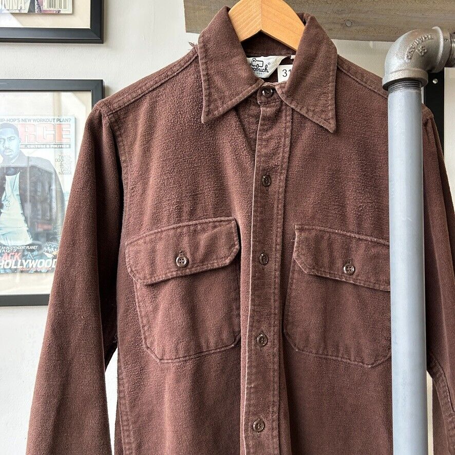 VINTAGE 90s | Woolrich Chamois Cloth Brown Button Down Shirt sz S