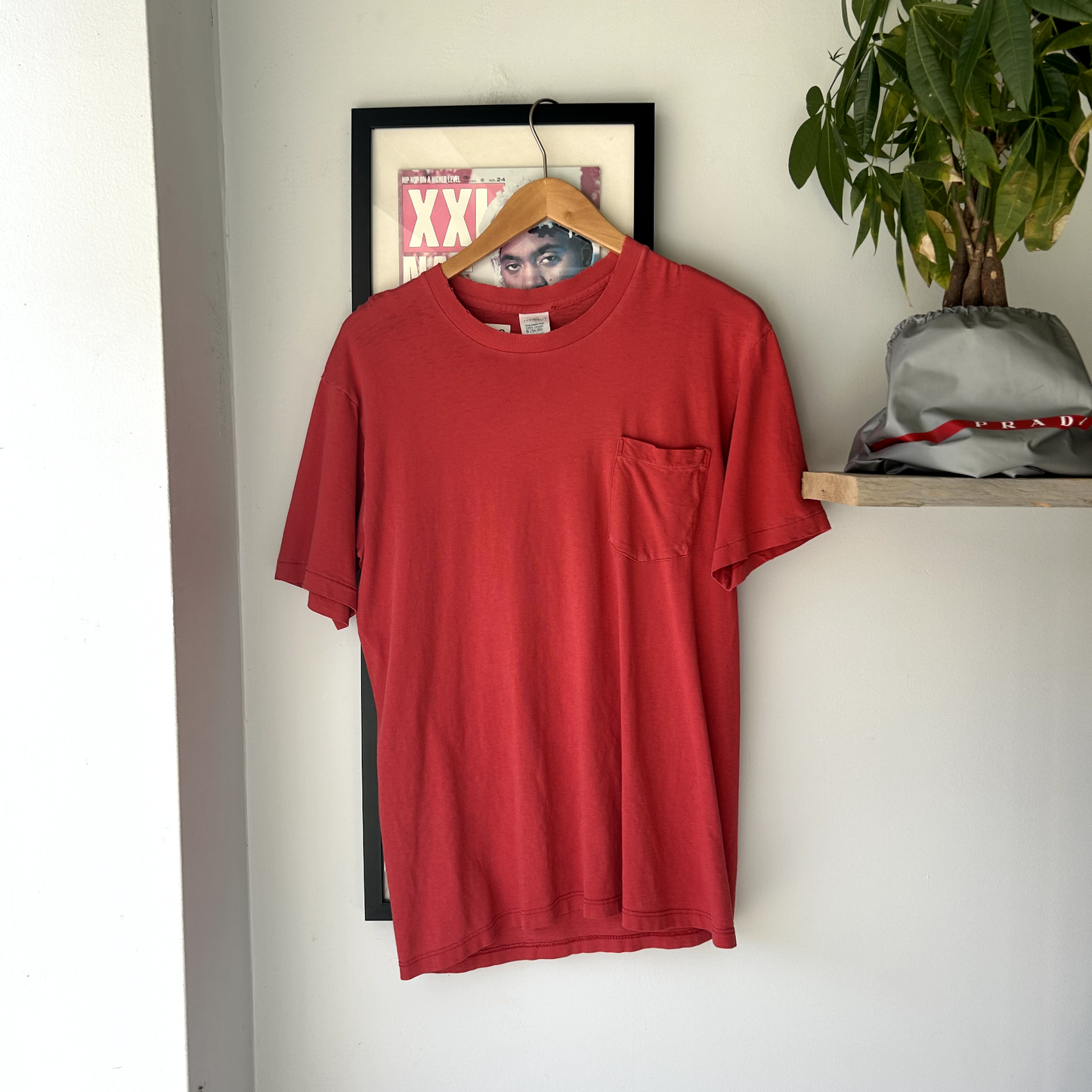 VINTAGE 90s JC Penney Blank Red Pocket T-Shirt sz S Adult Made in USA