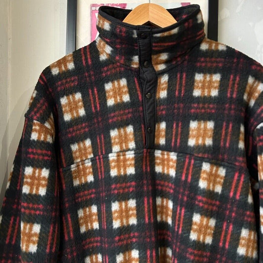 VINTAGE 90s | Plaid Snap T Fleece Pullover Sweater sz L