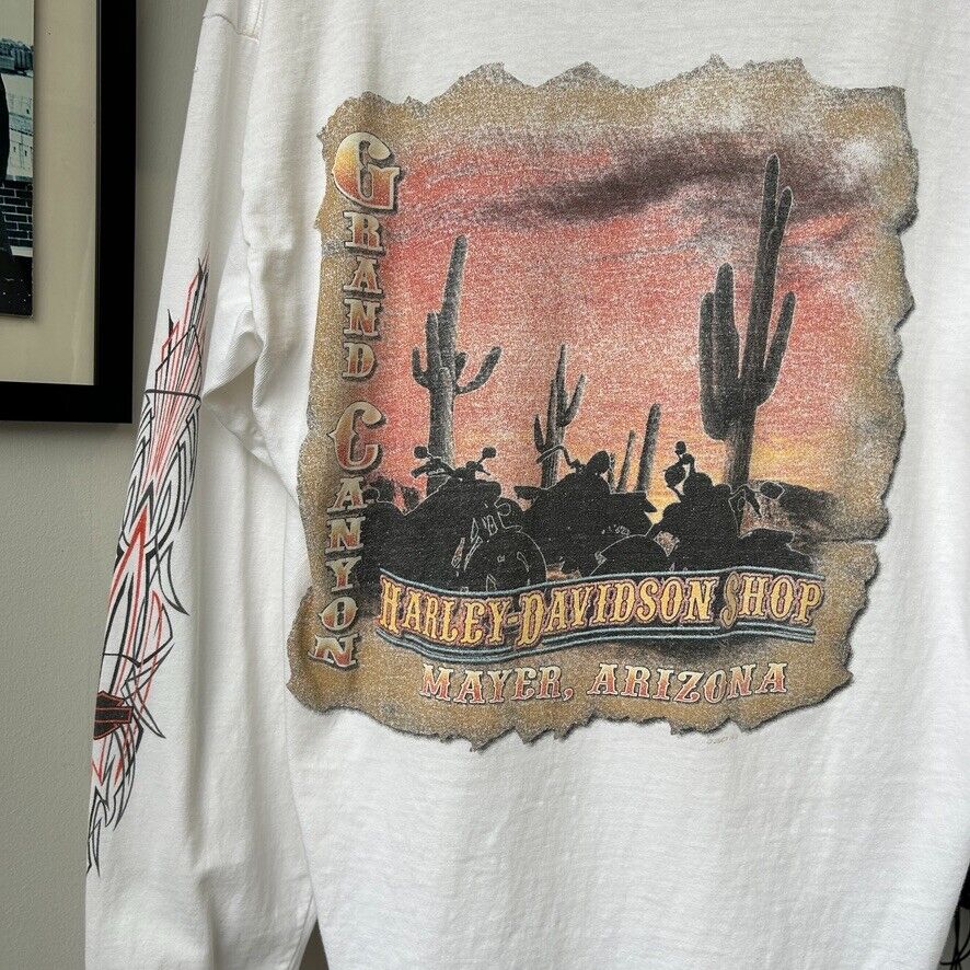 VINTAGE | Harley Davidson Grand Canyon Thrashed Biker Long Sleeve T-Shirt sz M