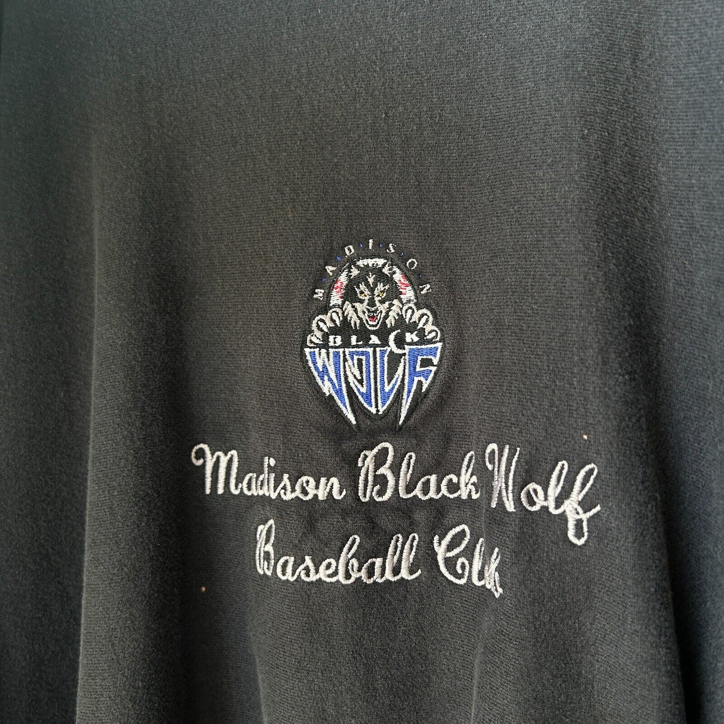 VINTAGE 90s | Madison Black Wolf Champion Reverse Weave Sweater sz XXL Adult