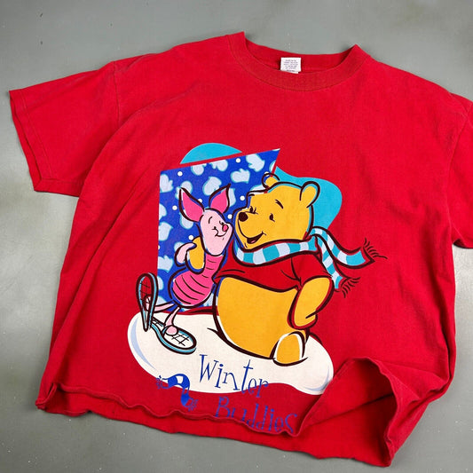 VINTAGE | Winnie The Pooh & Piglet Winter Buddies Cropped T-Shirt sz XL Adult