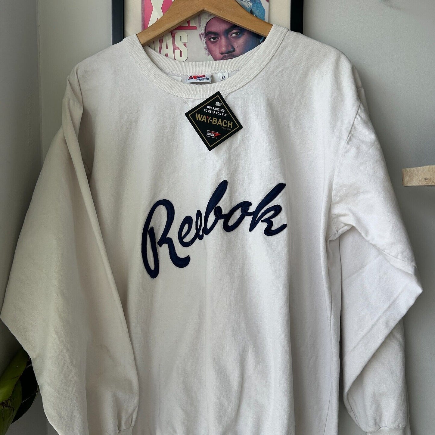 VINTAGE 80s | REEBOK Embroidered Logo White Cotton Canvas Sweater sz M-L Adult