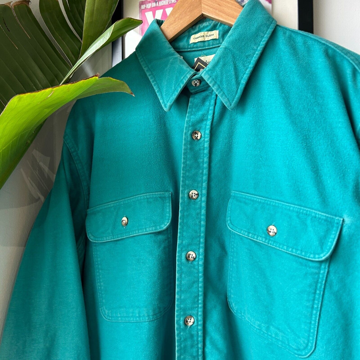 VINTAGE 90s | St Johns Bay Teal Chamois Cloth Button Down Shirt sz XL Tall Adult