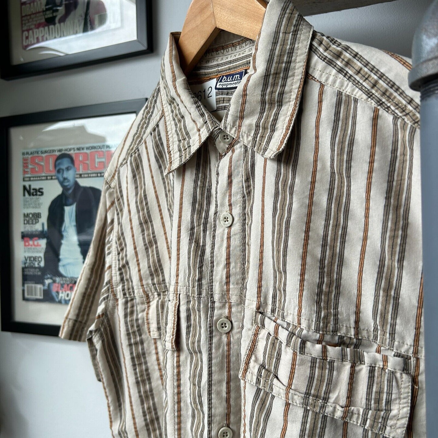 VINTAGE | B.U.M Earth-tone Striped Short Sleeve Button Down Shirt sz M