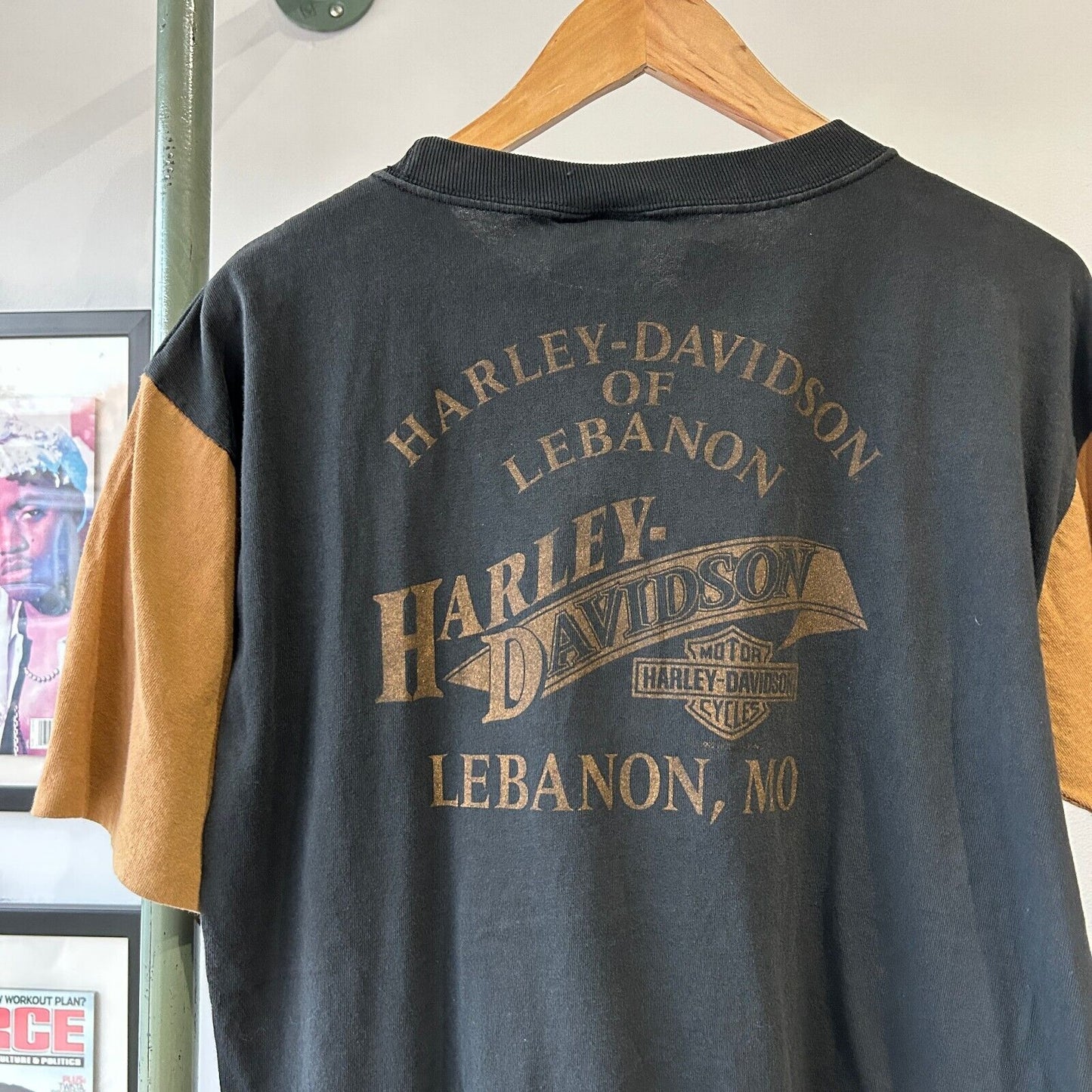 VINTAGE 90s | HARLEY DAVIDSON Two Tone Lebanon Biker T-Shirt sz M Adult