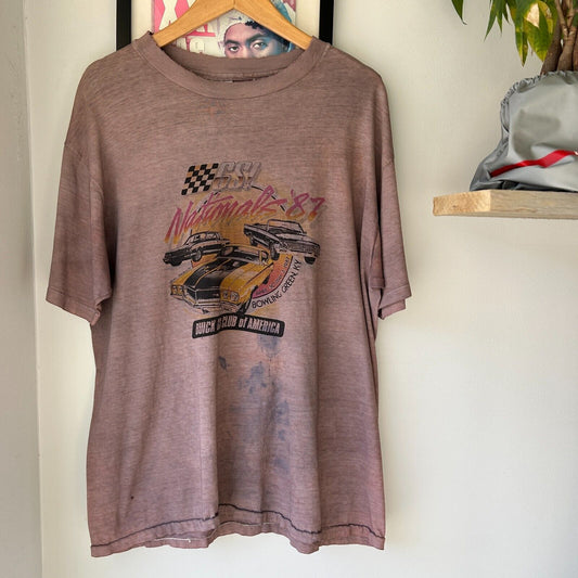 VINTAGE 80s | Car Club Over Dyed Brown T-Shirt sz L