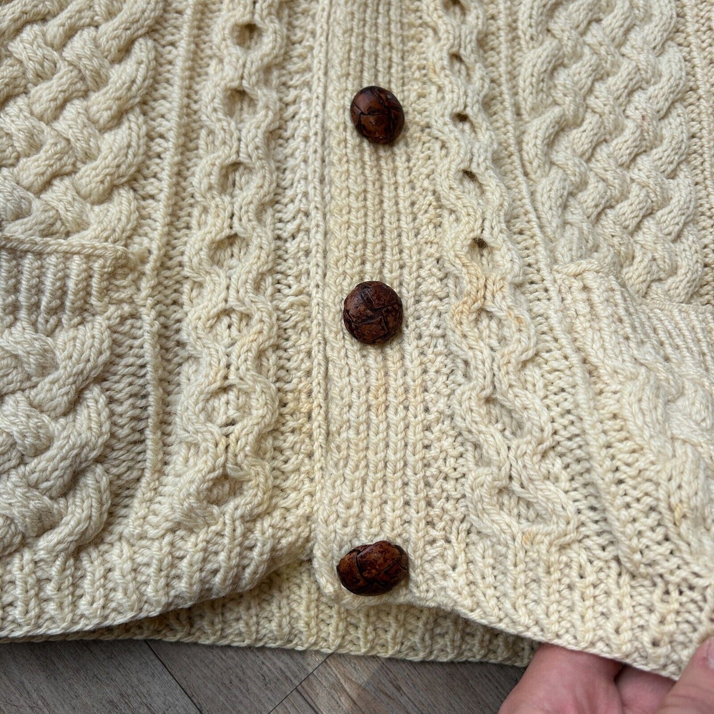 VINTAGE | Handmade Cream Cardigan Cable Knit Sweater sz L