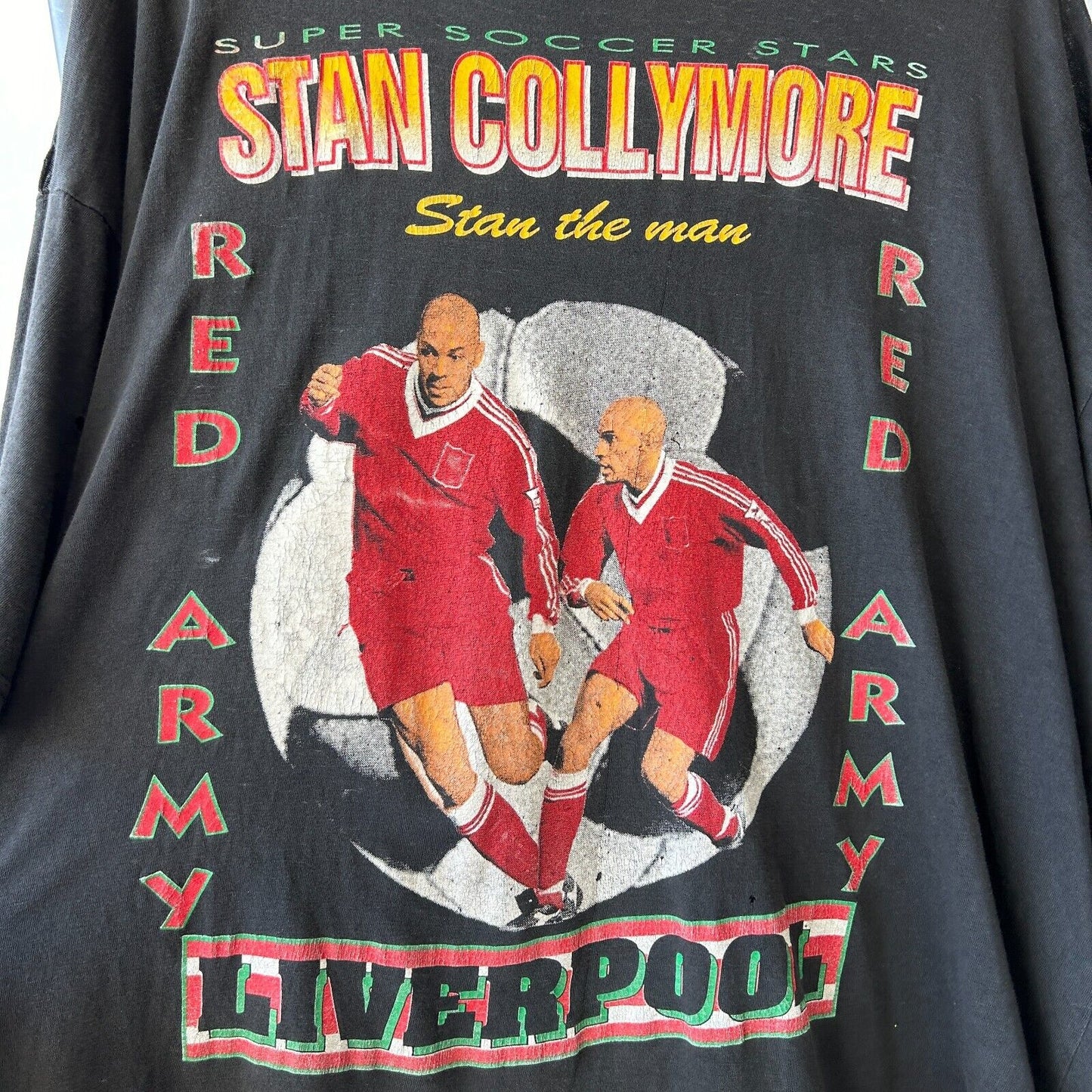 VINTAGE 90s | Liverpool Red Army Sam The Man Thrashed Soccer T-Shirt sz XL