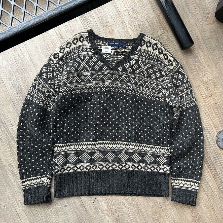 VINTAGE | Club Monaco Fair Isle Wool Hand Knit Sweater sz L