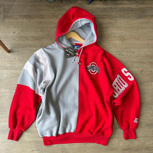 VINTAGE 90s | Ohio State Buckeyes STARTER Color Block Hoodie Sweater sz M Adult