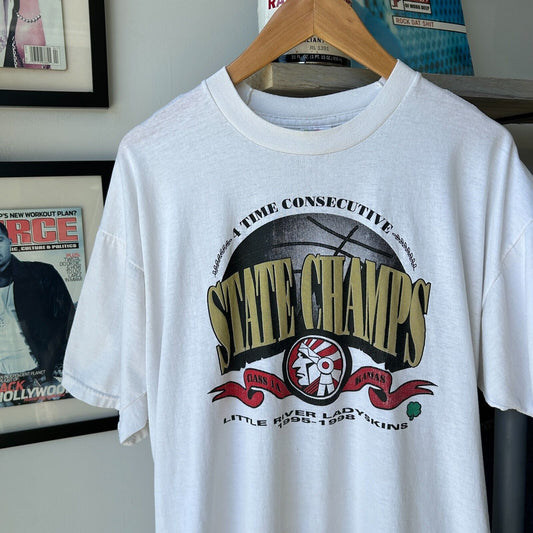 VINTAGE 90s | Little River Lady Skins State Champs T-Shirt sz XL Adult