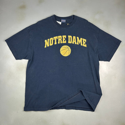 VINTAGE | NOTRE DAME Basketball Mesh Print Navy T-Shirt sz XL Adult