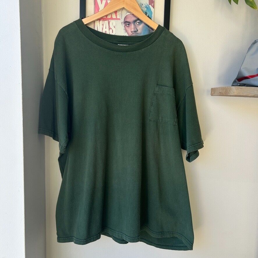 VINTAGE 90s | Faded Blank Green Tultex T-Shirt sz XL-2XL