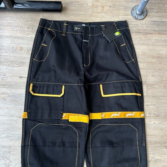 VINTAGE | Marithe Francois Girbaud Black/ Yellow Strap Jeans Pants sz W40 L34