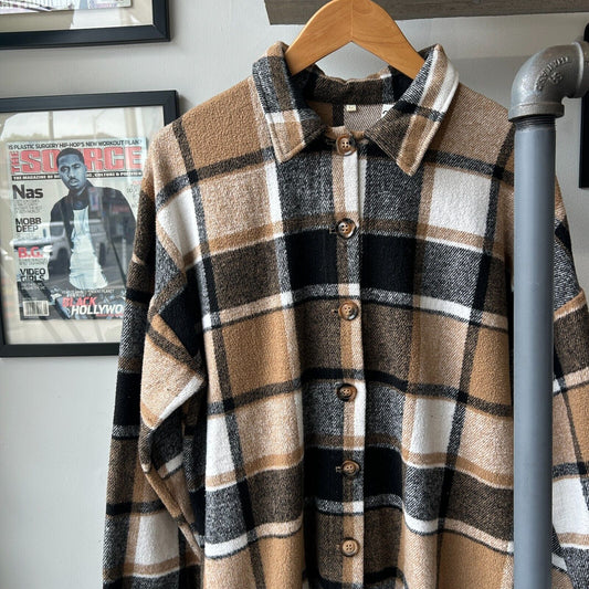 VINTAGE 90s | Brown Boxy Flannel Button Down Shirt sz L