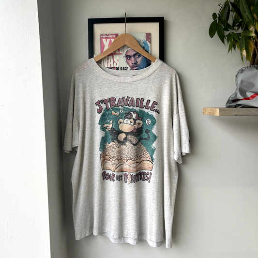 VINTAGE 1990s | J'Travaille Pour Des Pinottes Graphic T-Shirt sz XXL Adult