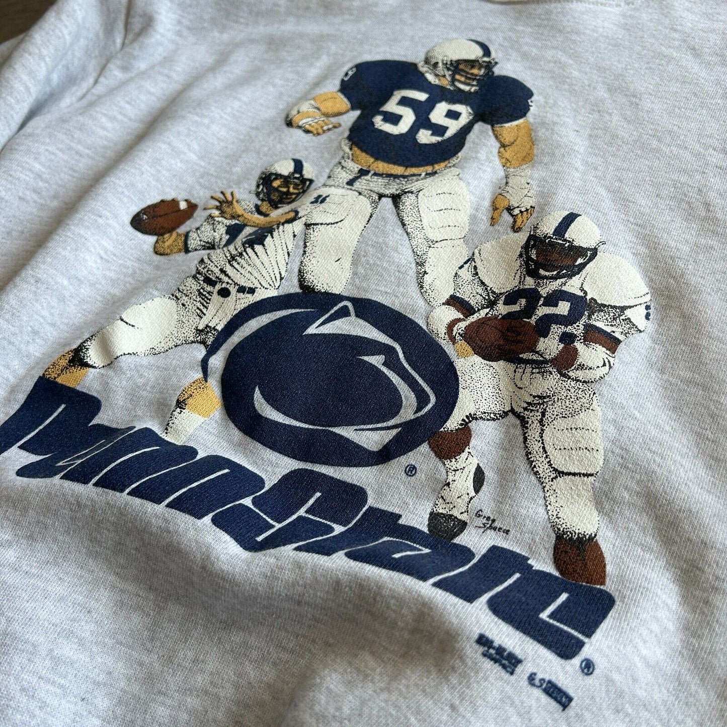 VINTAGE 90s | Penn State Football Players Illustration Sweater sz L