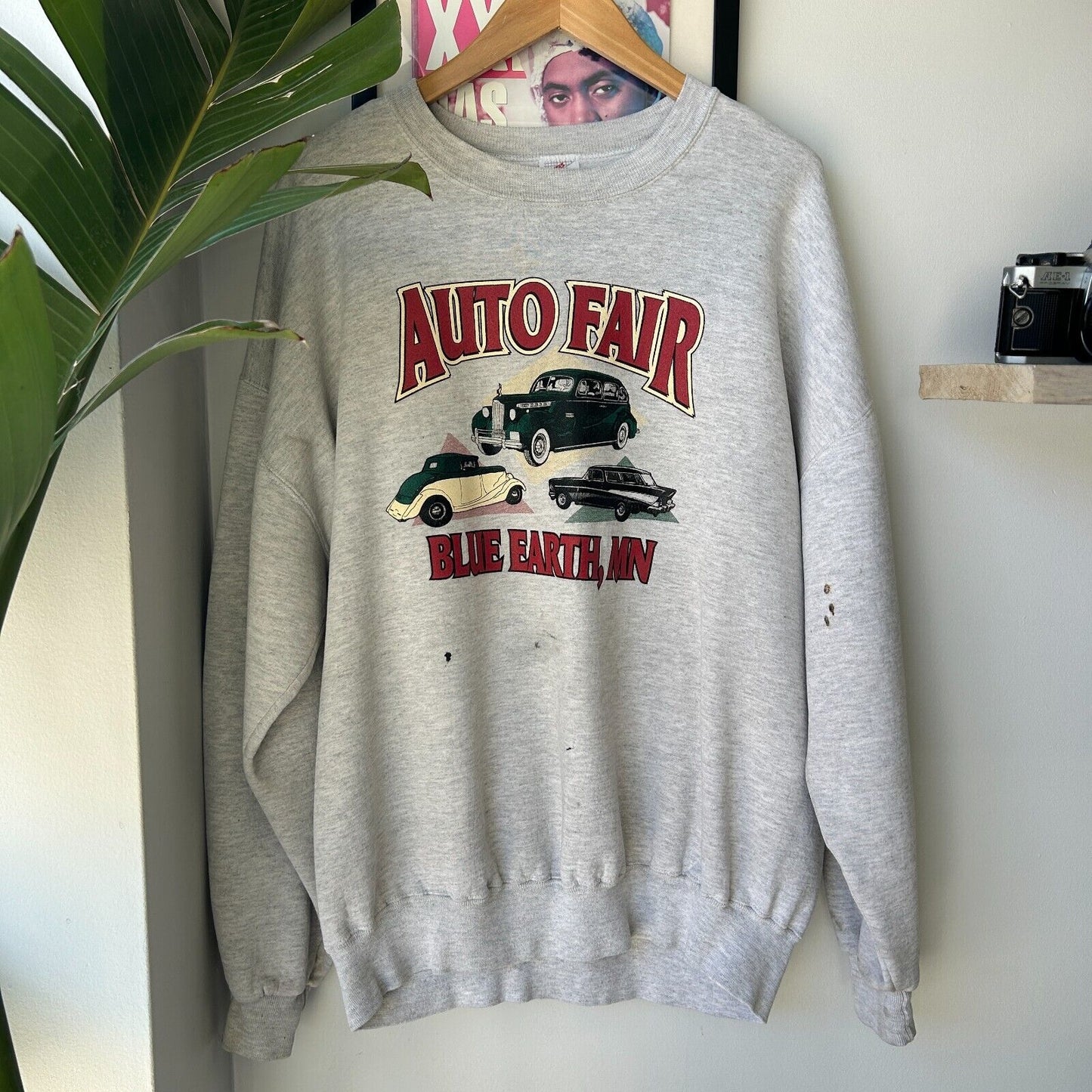VINTAGE 90s | Auto Fair Blue Earth Crewneck Car Sweater sz XXL Adult