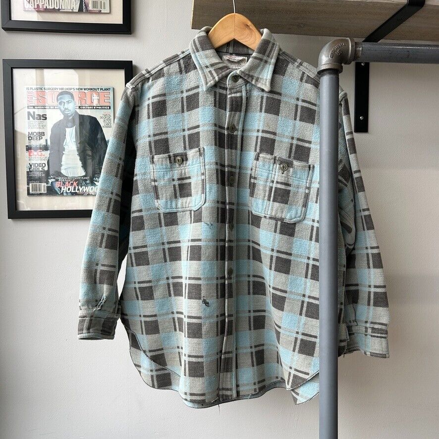 VINTAGE 80s 90s | Champion Plaid Flannel Button Down Shirt sz Sm - 16 1/4