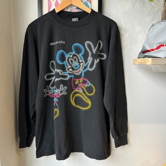 VINTAGE 90s | Mickey Mouse & Goofy Glow In The Dark Long Sleeve T-Shirt sz L